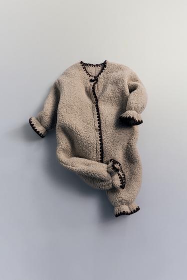 FAUX SHEARLING ONE-PIECE SUIT WITH CONTRAST TRIMS - Beige by Zara