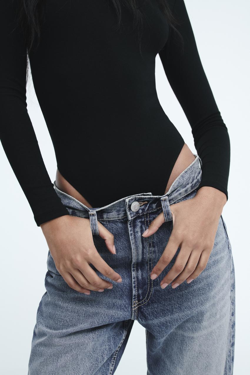 ZARA Bodysuit with Transparent flower design Long Sleeve Black SZL New  Authentic