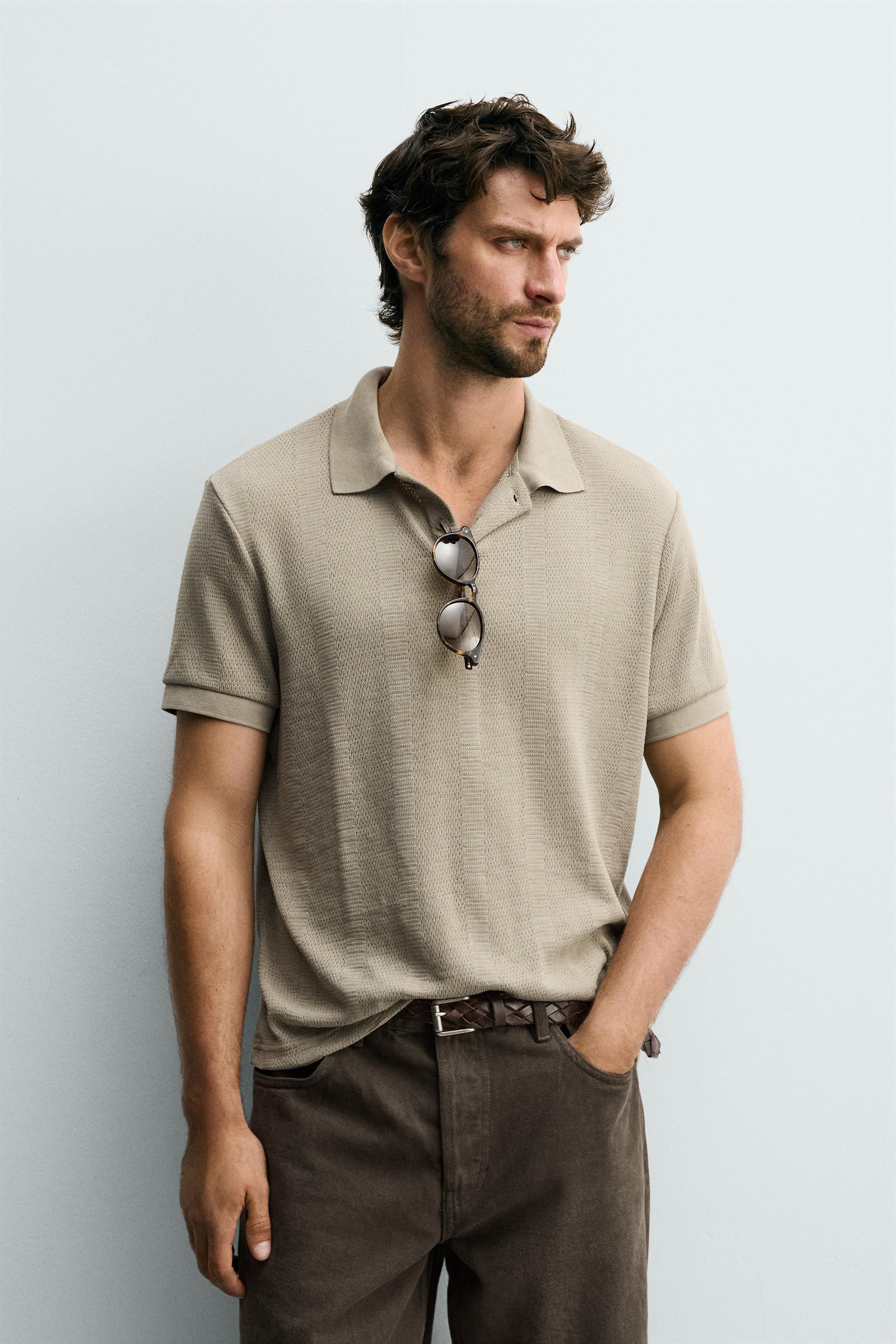 STRIPED JACQUARD REGULAR FIT POLO — taupe brown
