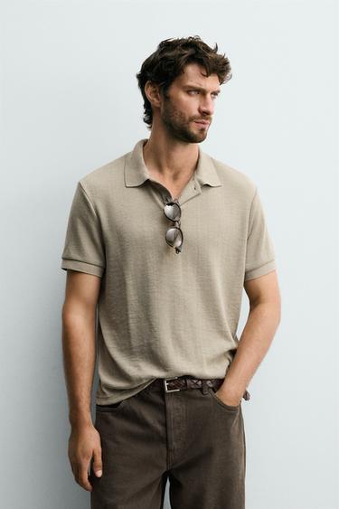 JACQUARD-POLOSHIRT MIT STREIFEN IM REGULAR FIT - grau-beige von Zara