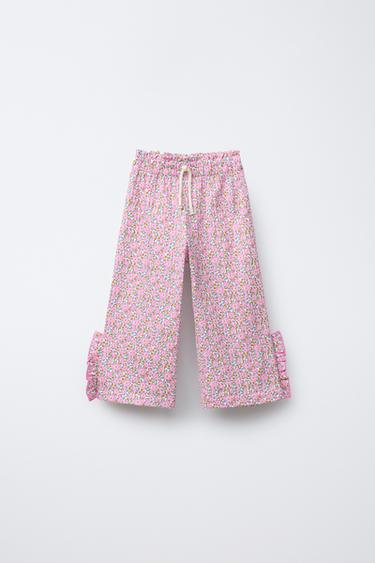 Zara RUFFLED PRINT CULOTTES - Chalk pink