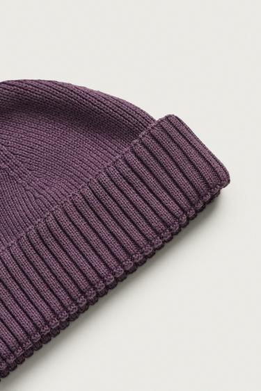 COTTON BLEND SHORT KNIT BEANIE — Purple 2