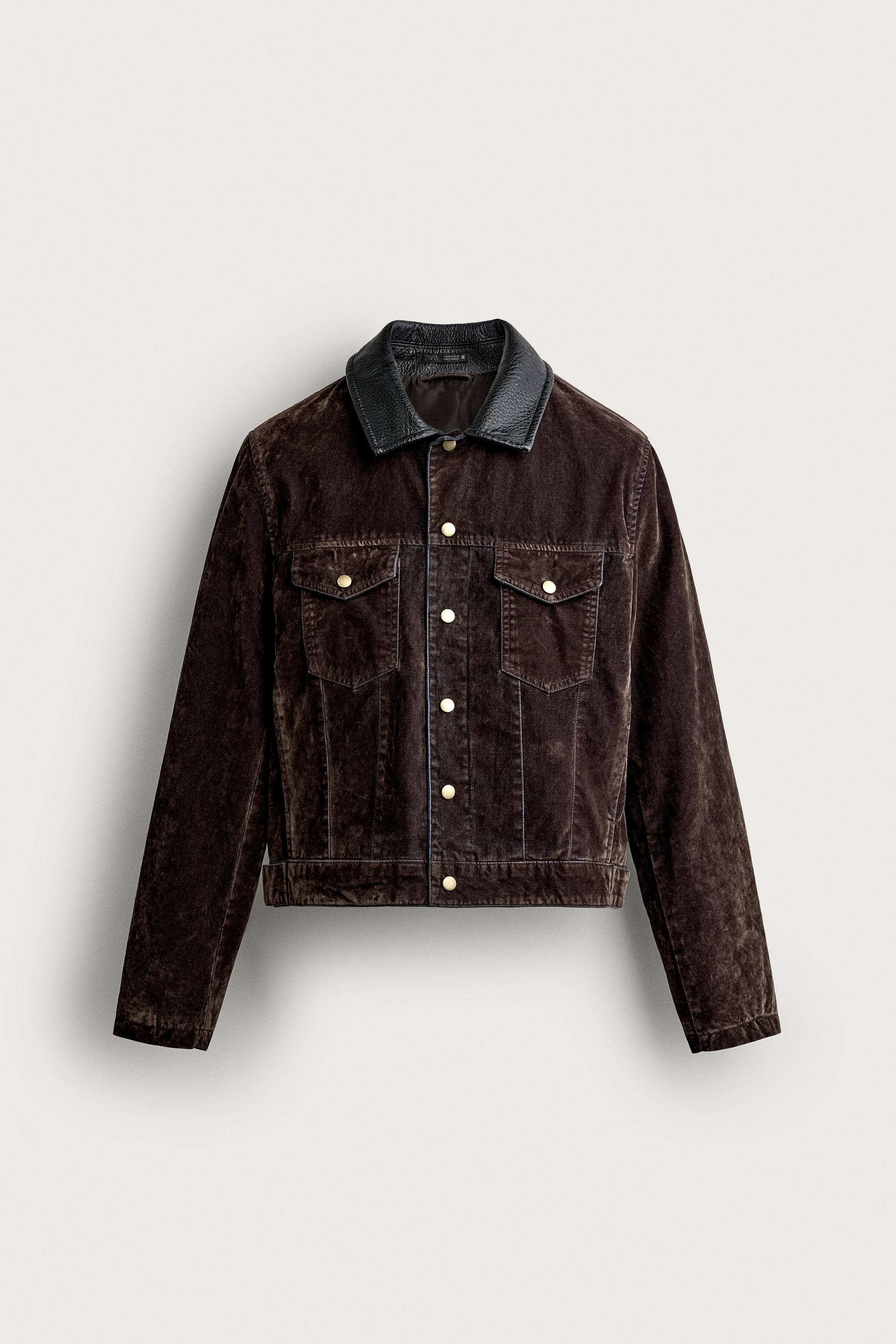 FLOCKED JACKET WITH CONTRAST COLLAR — Chocolate