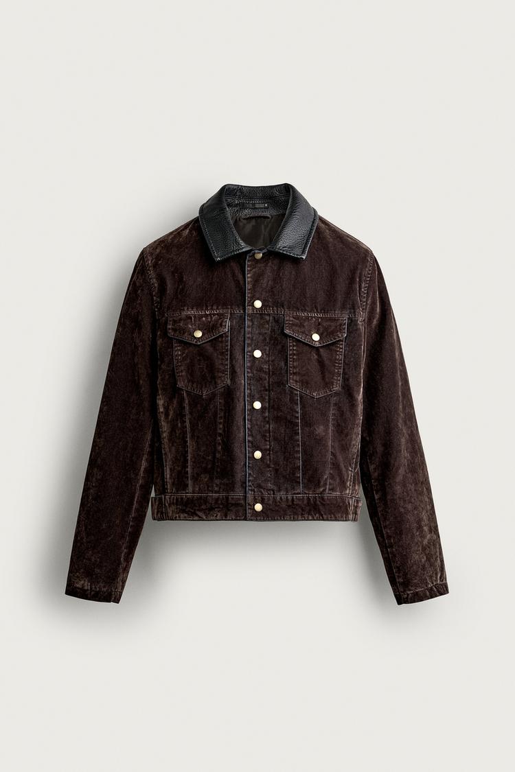 FLOCKED JACKET WITH CONTRAST COLLAR