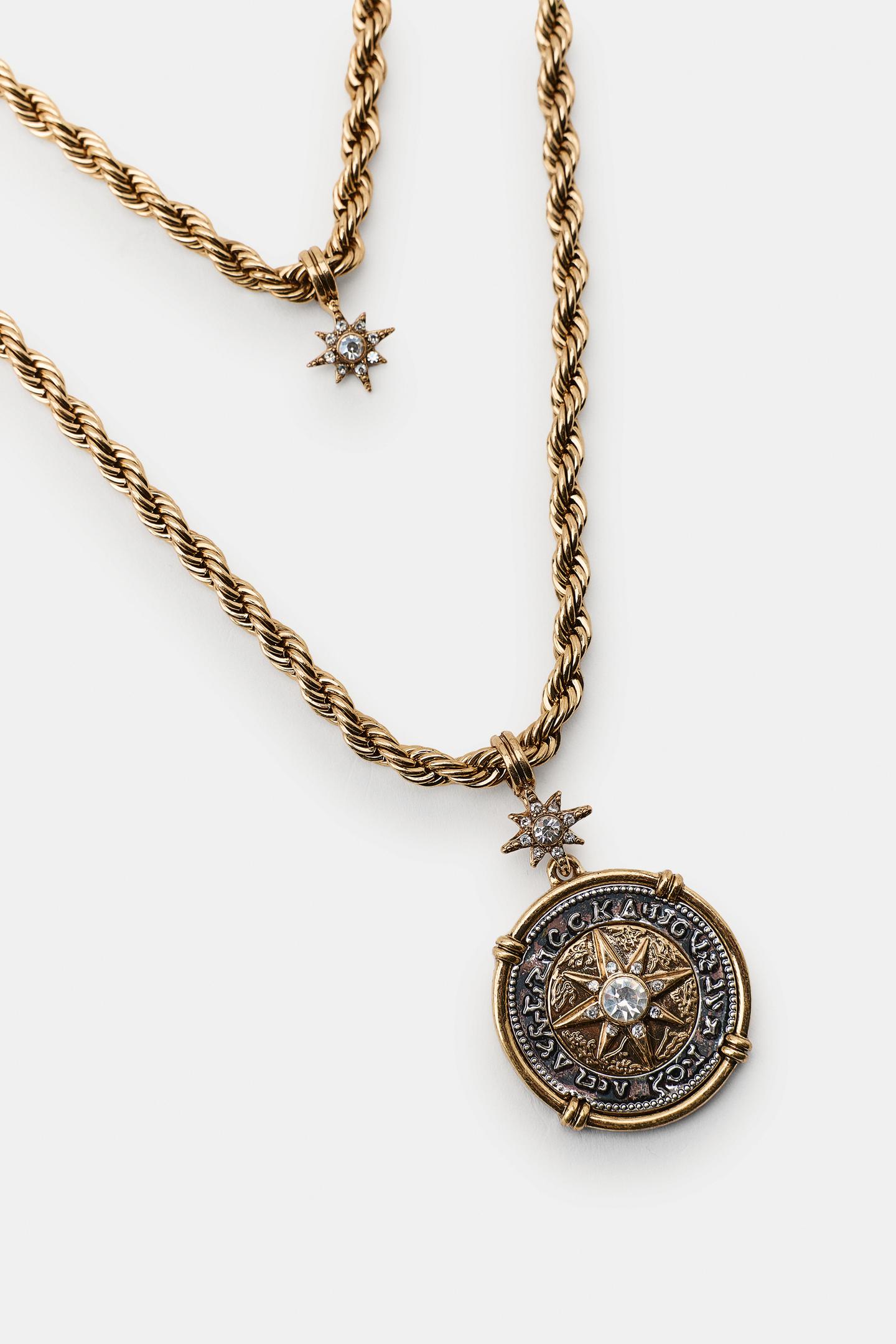 Женские цепочки Zara Pack OF 2 Star Charm Chain, цвет: Золотой — фото 4