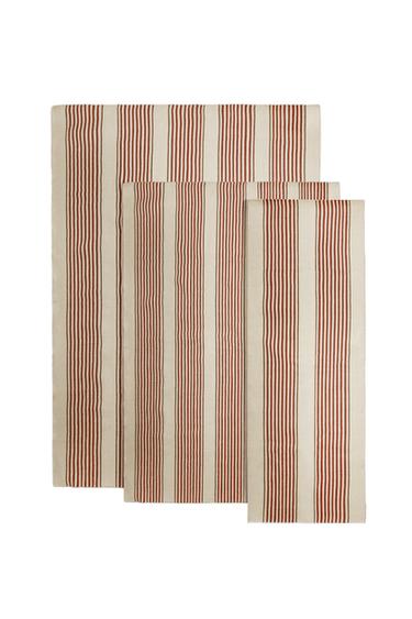 STRIPED COTTON AND JUTE RUG - Red by Zara