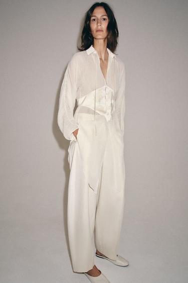 ZW COLLECTION GEORGETTE LACE BLOUSE - Ecru by Zara