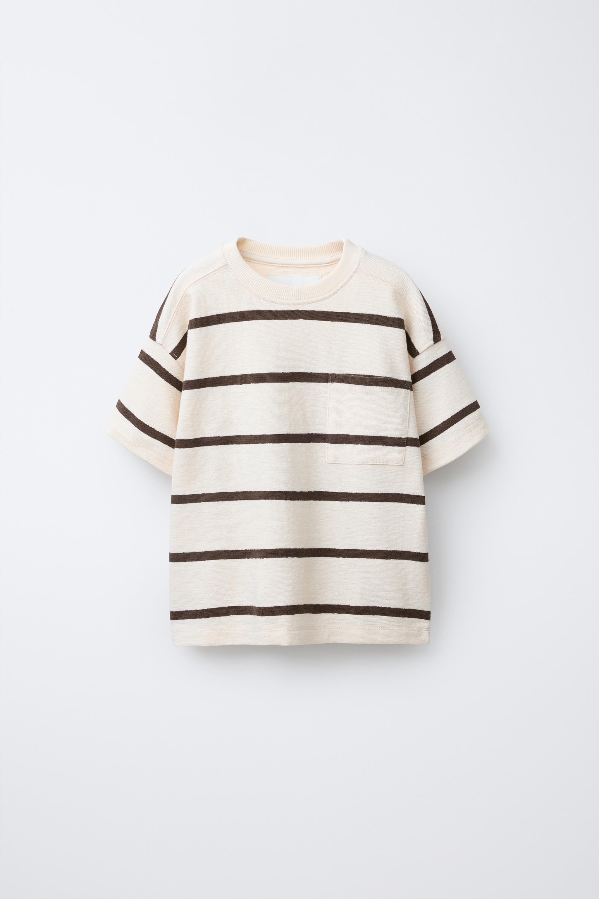 STRIPED T-SHIRT AND BERMUDA SET - Ecru / Brown | ZARA Canada