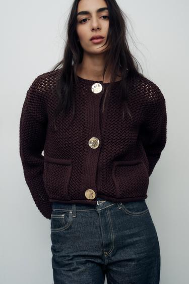 CHAQUETA PUNTO GRUESO - Berenjena de Zara