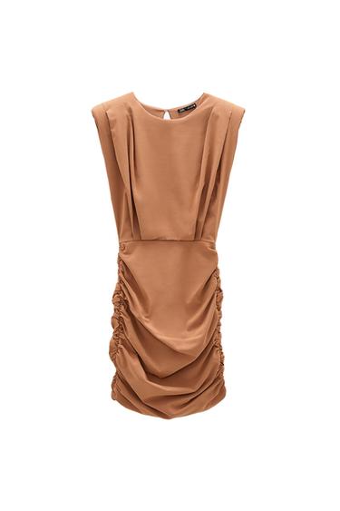 DRAPED DRESS WITH SHOULDER PADS