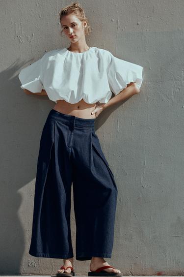 Z1975 HIGH-WAIST CULOTTES WITH PLEATS - Blue by Zara - Image 1