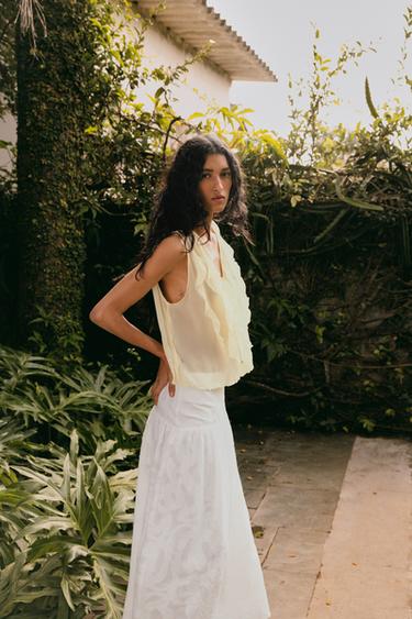 TOP SEMI-TRANSPARENT À VOLANTS - Jaune clair de Zara - Image 3