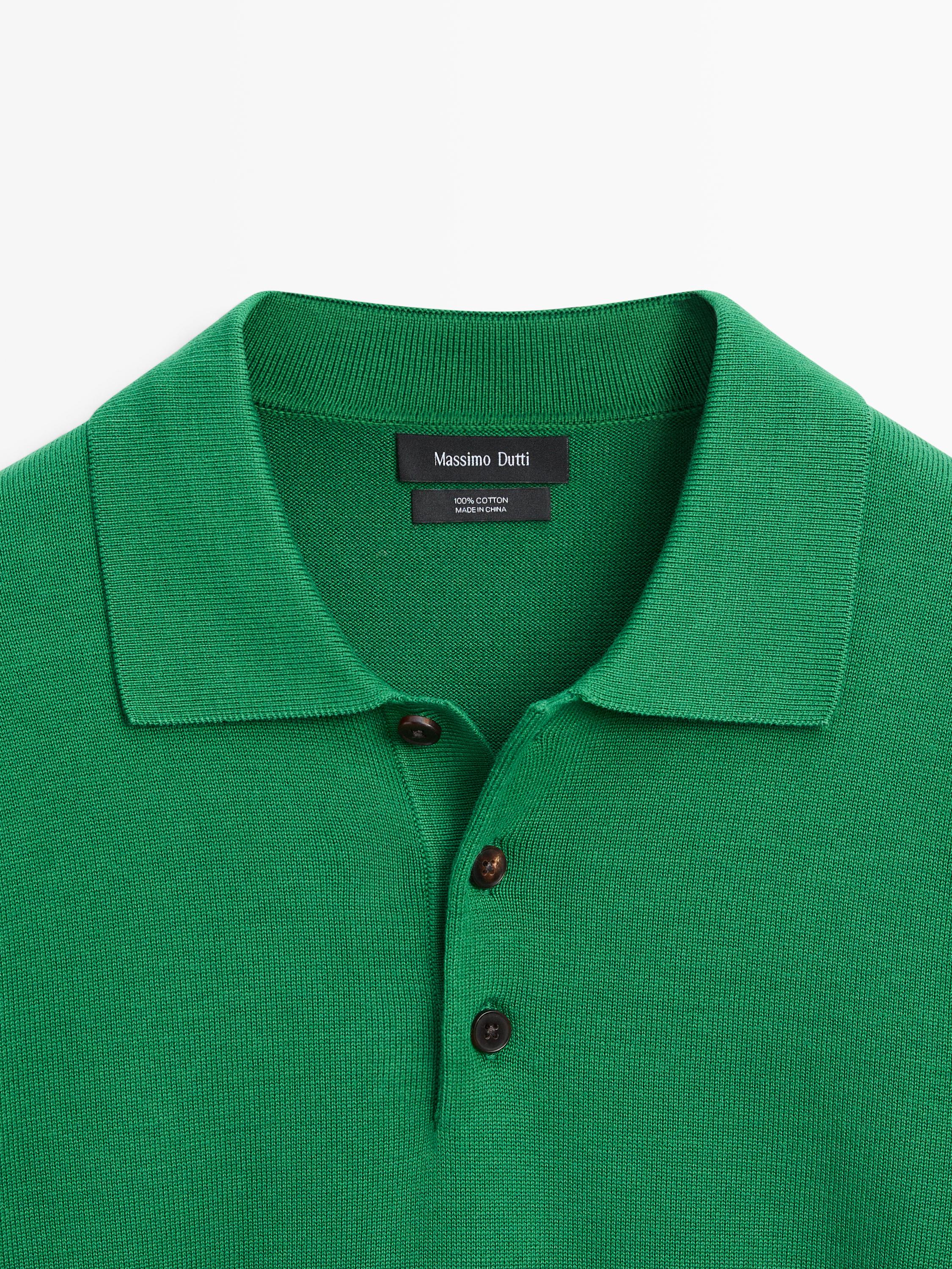 Cotton knit polo collar sweater