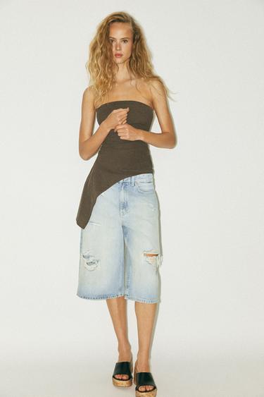 TEXTURED BANDEAU TOP - Dark khaki by Zara