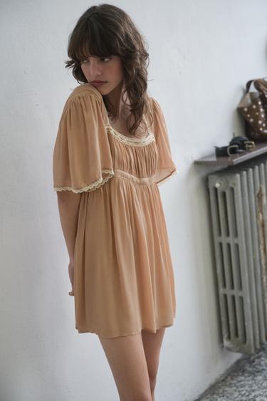 CONTRAST LACE DRESS - Pale pink by Zara