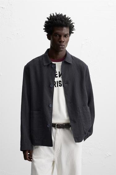 100% LINEN JACKET - Navy blue by Zara