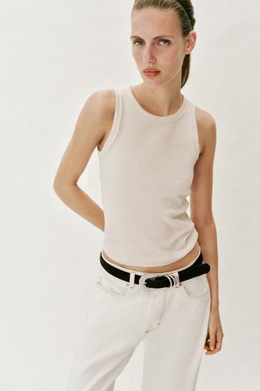 Zara RIB SLEEVELESS TOP - Sand