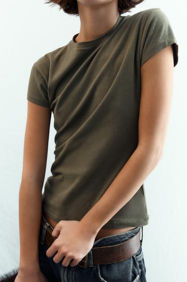 SHORT SLEEVE INTERLOCK T-SHIRT - Green-dry by Zara