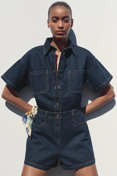 COMBINAISON COURTE EN DENIM Z1975 À MANCHES COURTES - Bleu de Zara - Image 1