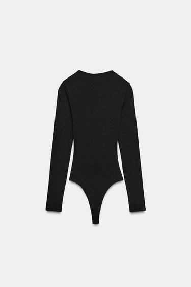 RIBBED LONG SLEEVE BODYSUIT - Black by Zara - Image 4