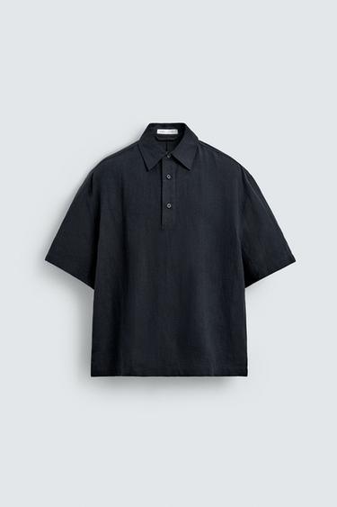 Zaras BOXY FIT-SKJORTA I 100% LINNE - Mörkt marinblå