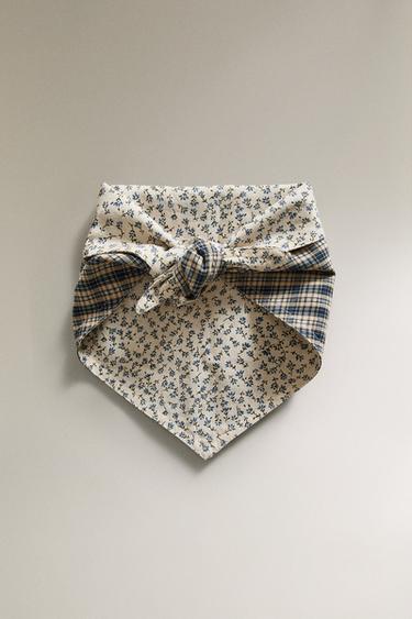 FLORAL COTTON PET BANDANA - Blue by Zara - Image 1