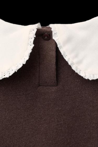 EMBROIDERED SOFT TOUCH PETER PAN COLLAR T-SHIRT - Chocolate by Zara