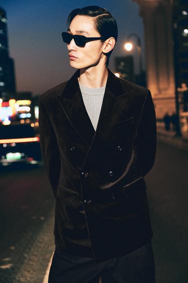 Zara 標準版型天鵝絨西裝外套 - 棕色