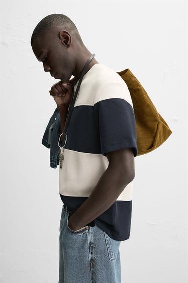 T-SHIRT PIQUÉ COMPACT - Blanc / Bleu marine de Zara - Image 5