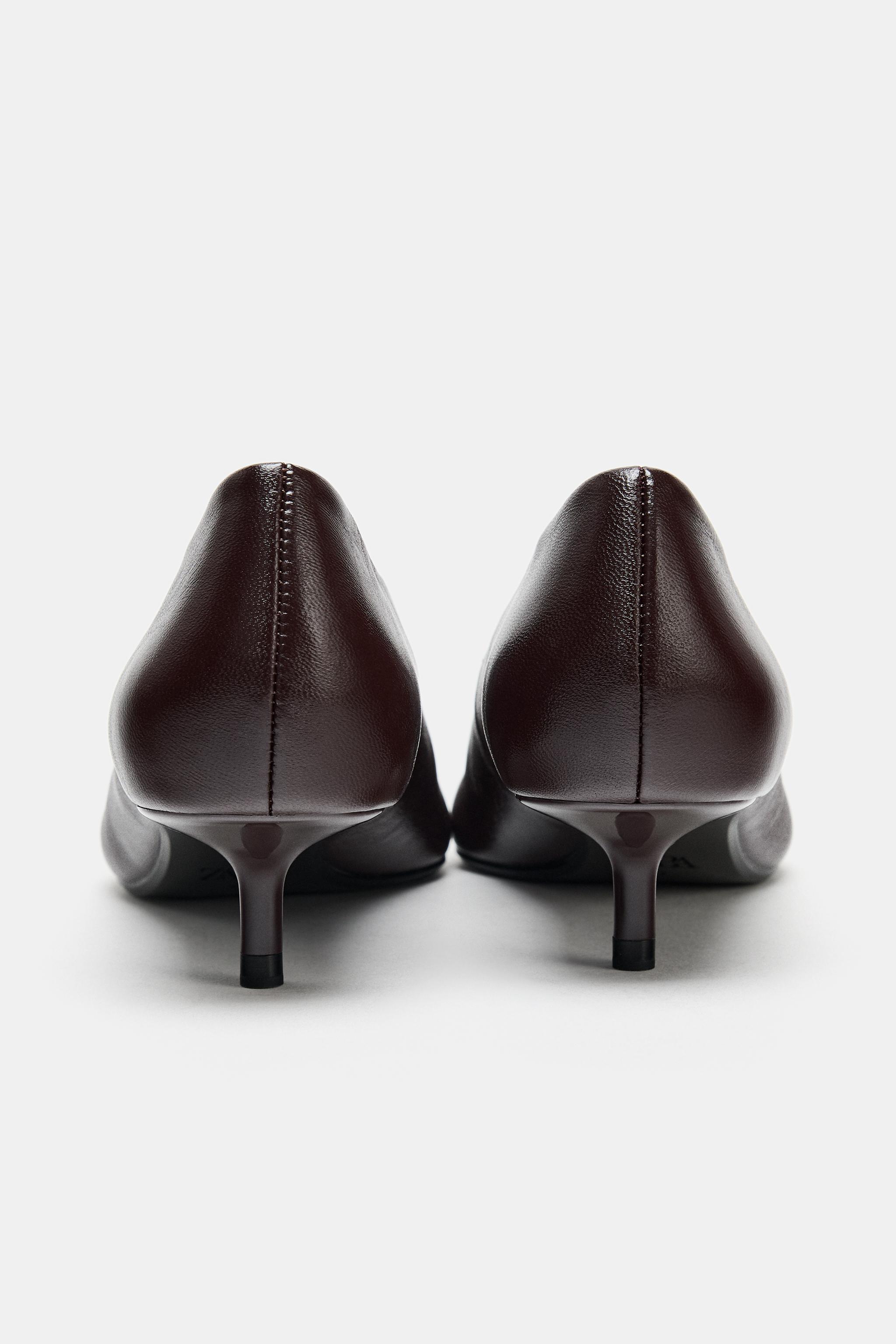LEATHER KITTEN HEEL SHOES - Chocolate Brown | ZARA Turkey