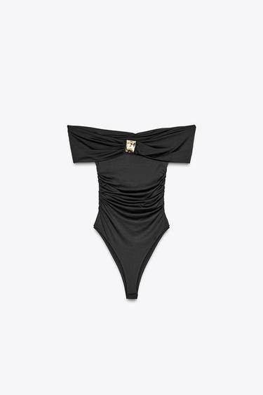 POLYAMIDE BANDEAU BODYSUIT - Black by Zara - Image 3