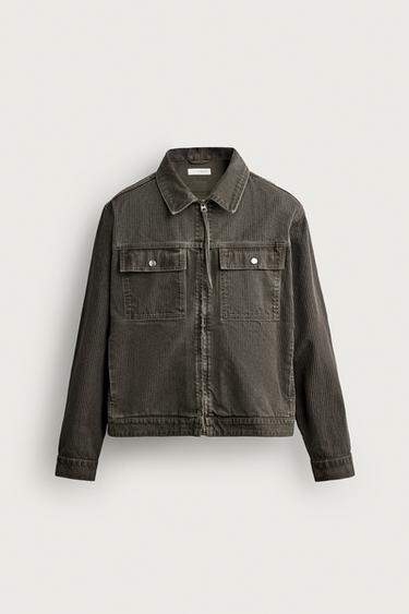RELAXED FIT STRIPED POCKET JACKET - Dark bottle green by Zara