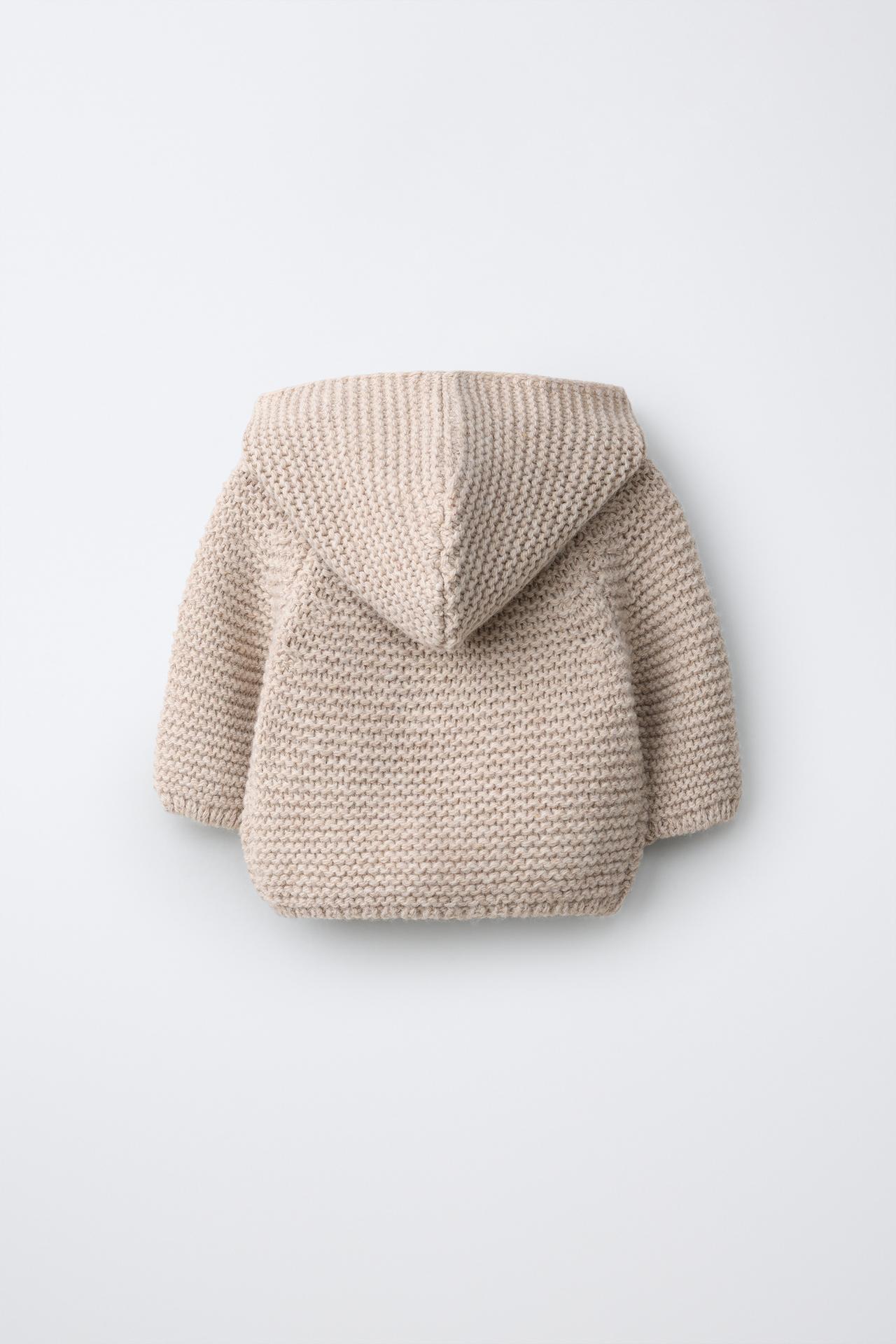 CHUNKY WOOL CARDIGAN WITH HOODIE — Light beige
