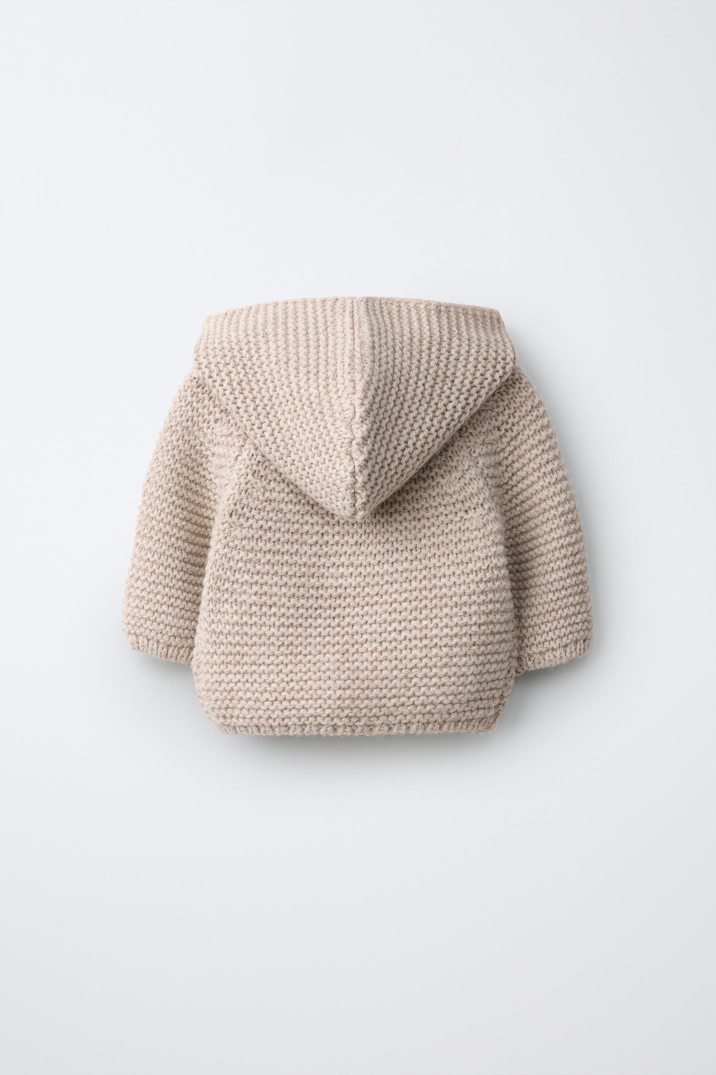 Детский кардиган Zara Chunky Wool with Hoodie, цвет: Светлый бежевый — фото 2