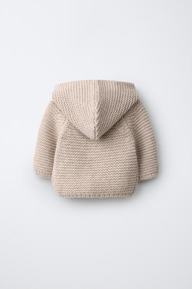 CHUNKY WOOL CARDIGAN WITH HOODIE — Light beige 2