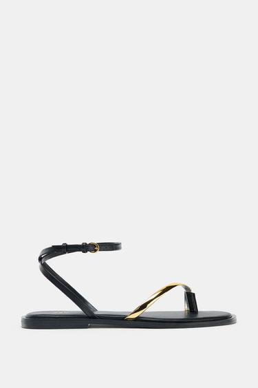 METALLIC-EFFECT STRAP SANDALS - Black by Zara