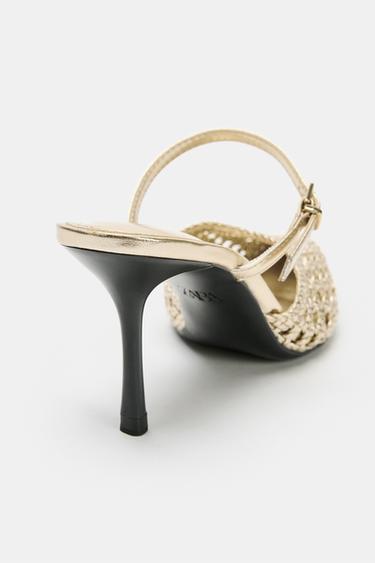METALLIC BRAIDED HIGH-HEEL SHOES - Gold by Zara - Image 3
