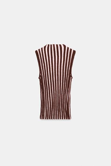 TEXTURED STRIPED SLEEVELESS TOP - Brown Stripes by Zara - Image 5