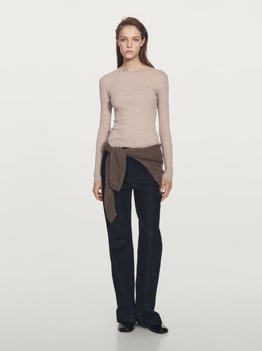 Zara Long sleeve T-shirt with ribbed detail - Beige marl