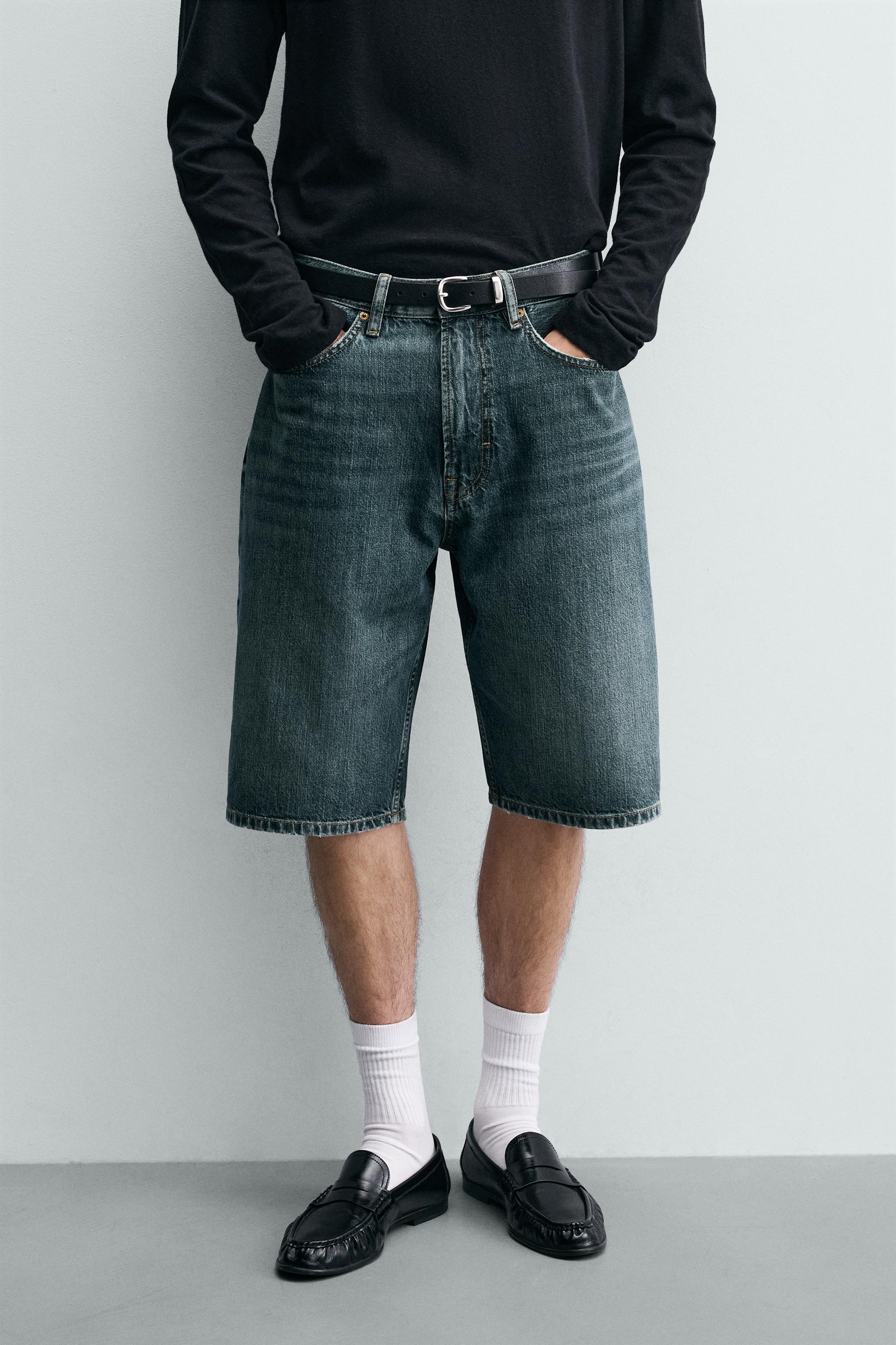 LOOSE FIT DENIM SHORTS — Blue / Green