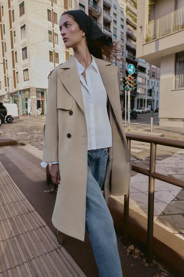 Zara WINDPROOF WATER REPELLENT LONG BELTED TRENCH COAT - taupe brown