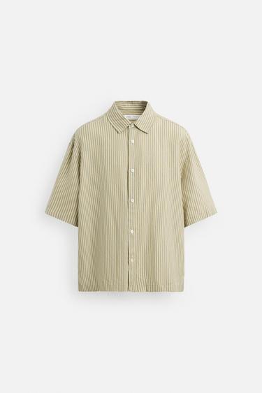 CHEMISE RAYURES LIN - VISCOSE - écru/vert kaki de Zara - Image 6