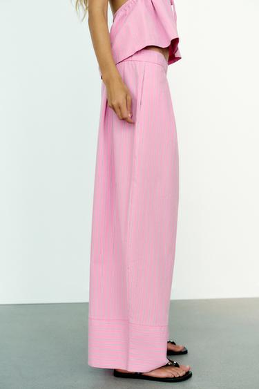 TOP HALTER POPELINE RAYURES - Rose / Blanc de Zara - Image 8