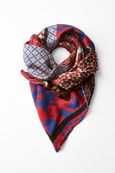 Zara SATIN EFFECT FLORAL PRINT SCARF - Multicolored