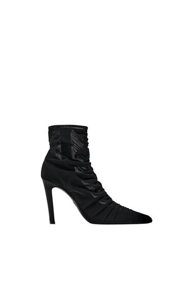RUCHED HEELED MESH ANKLE BOOTS