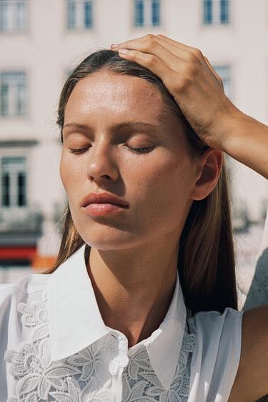 GUIPURE POPLIN SHIRT - White by Zara - Image 4