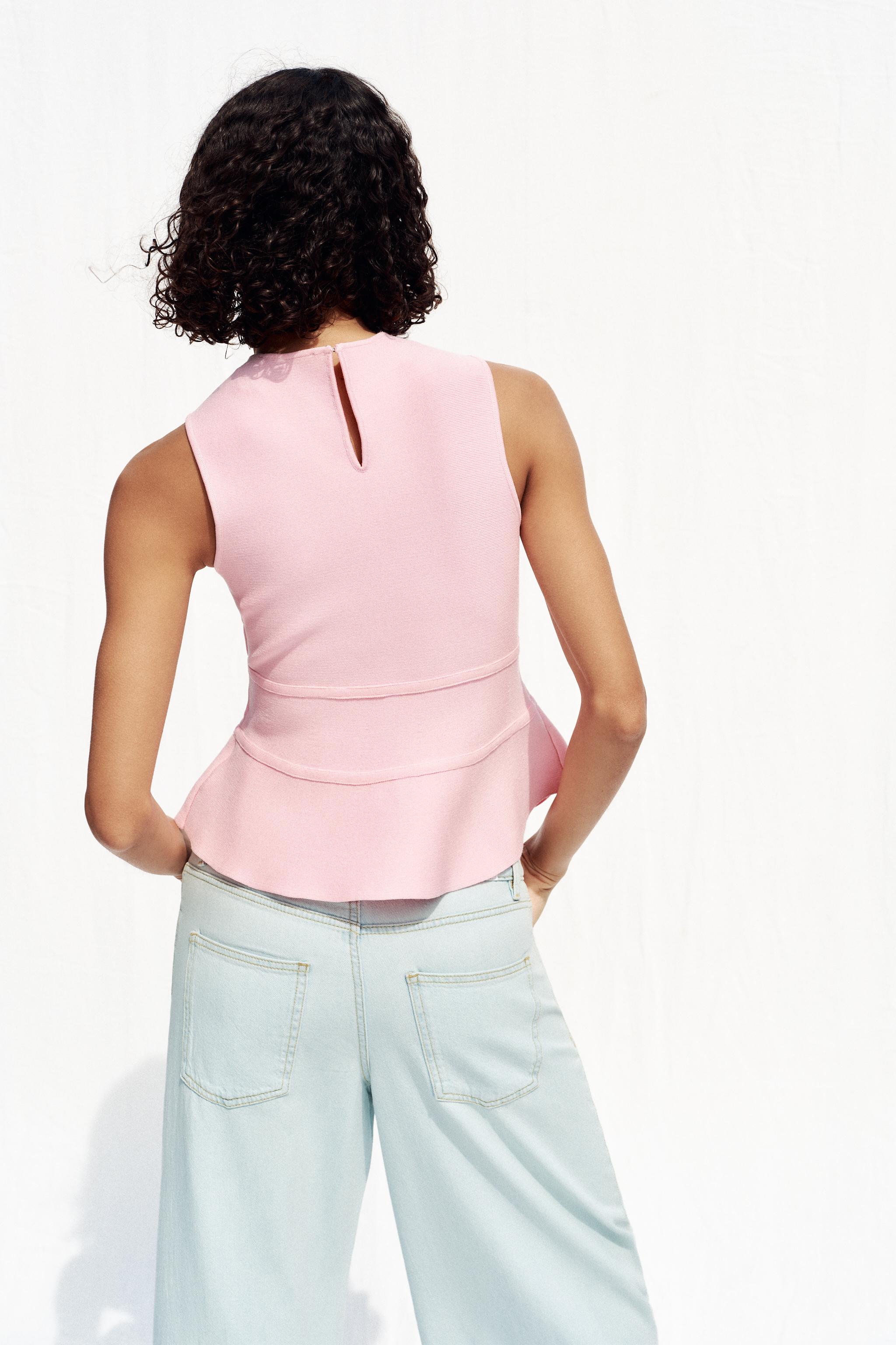 リボン付きペプラムニットトップス - ホワイト | ZARA Japan / 日本