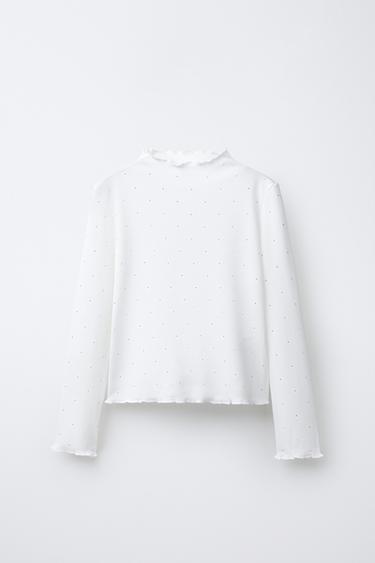 RIBBED T-SHIRT WITH RHINESTONE APPLIQUÉ - White by Zara