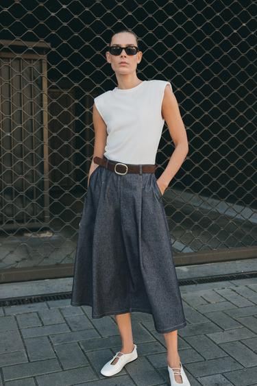 CONTRAST DRESS WITH BELT - Ecru / Blue by Zara - Image 3