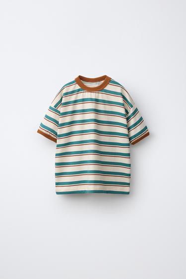 CAMISETA ESTAMPADO RAYAS - Crudo / Verde de Zara - Imagen 0